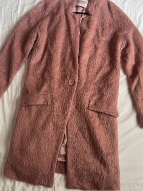 Soft Pink Single-Button Wool Blend Coat